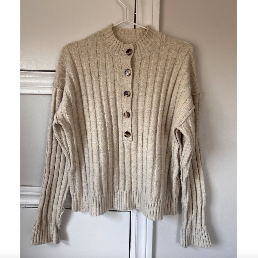 Frank and Oak Half Button Up Ribbed Sweater